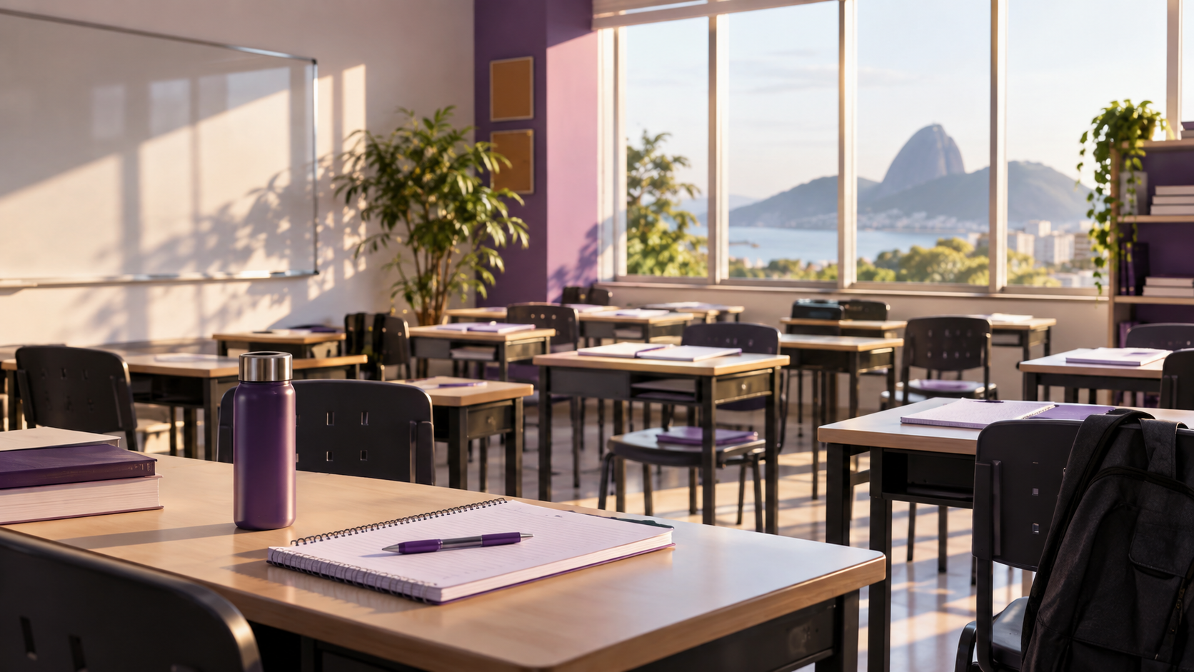 Sala de aula preparada para estudantes