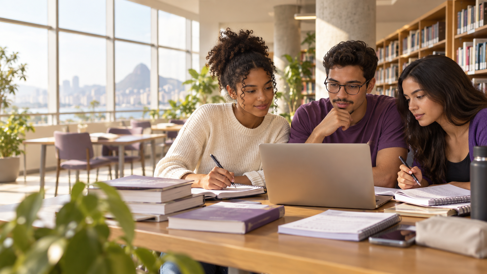 Estudantes se preparando juntos para uma prova