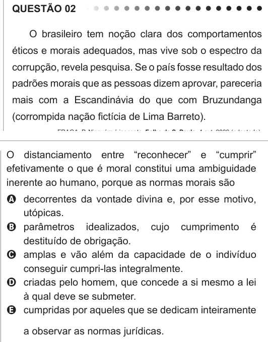 ENEM 2011 - questão 2: enunciado e alternativas no caderno oficial