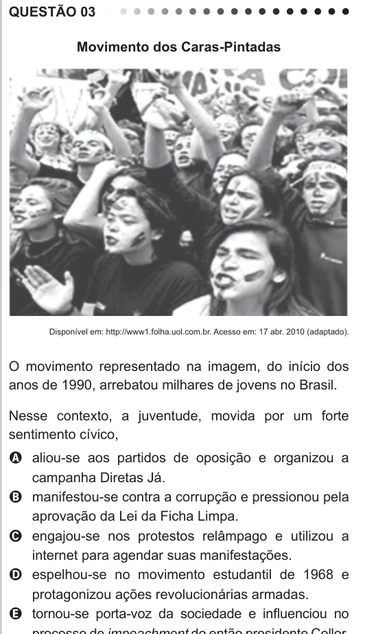 ENEM 2011 - questão 3: enunciado e alternativas no caderno oficial