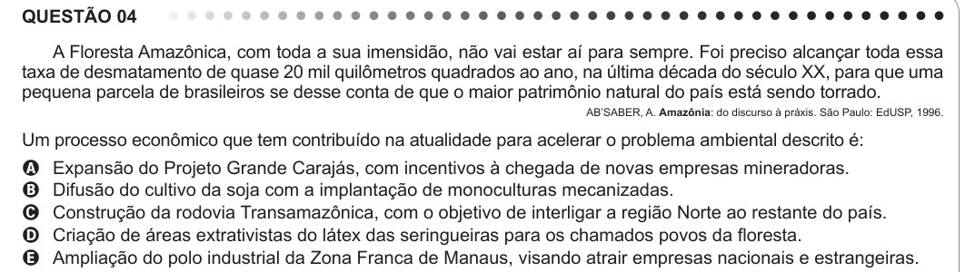 ENEM 2011 - questão 4: enunciado e alternativas no caderno oficial