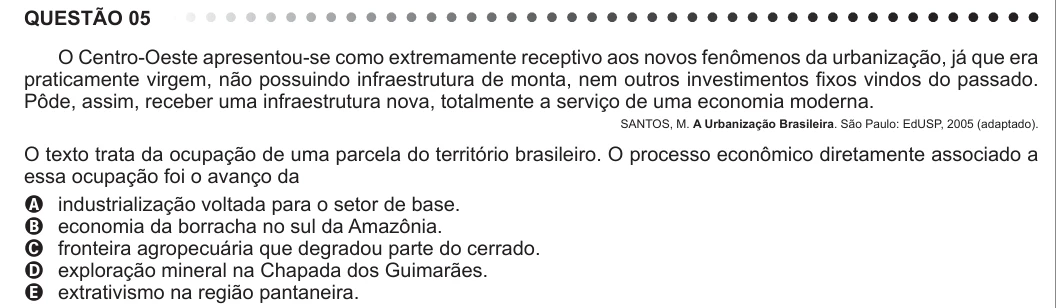 ENEM 2011 - questão 5: enunciado e alternativas no caderno oficial