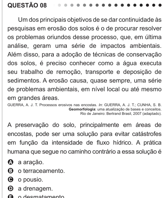 ENEM 2011 - questão 8: enunciado e alternativas no caderno oficial