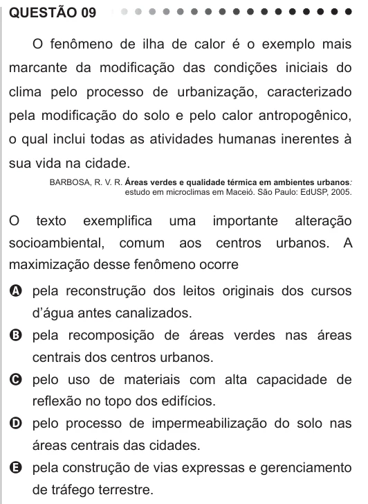 ENEM 2011 - questão 9: enunciado e alternativas no caderno oficial