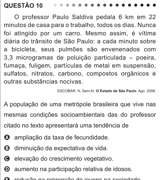 ENEM 2011 - questão 10: enunciado e alternativas no caderno oficial