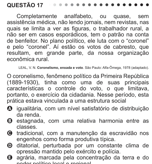 ENEM 2011 - questão 17: enunciado e alternativas no caderno oficial