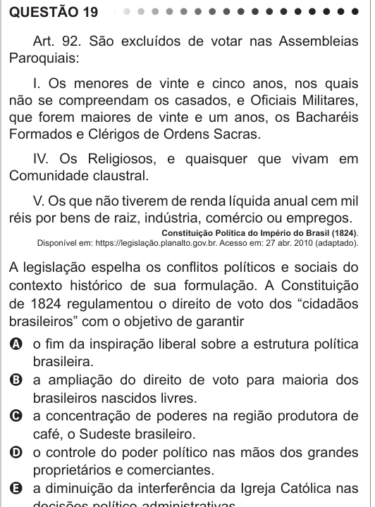 ENEM 2011 - questão 19: enunciado e alternativas no caderno oficial