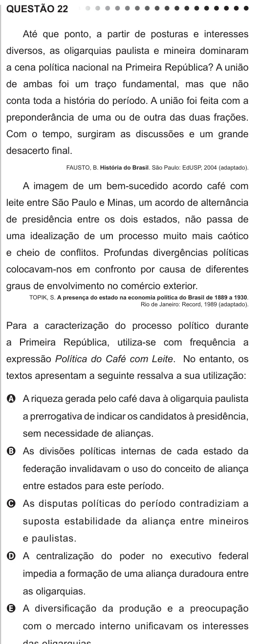 ENEM 2011 - questão 22: enunciado e alternativas no caderno oficial