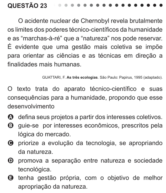 ENEM 2011 - questão 23: enunciado e alternativas no caderno oficial