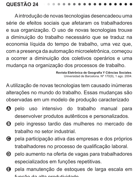 ENEM 2011 - questão 24: enunciado e alternativas no caderno oficial