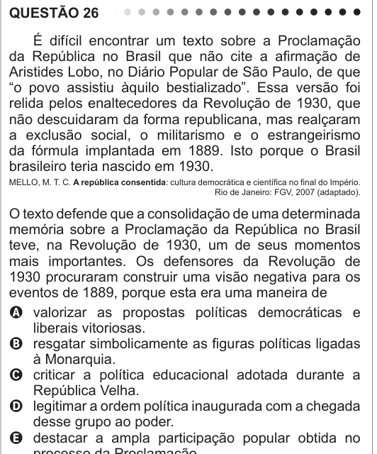 ENEM 2011 - questão 26: enunciado e alternativas no caderno oficial