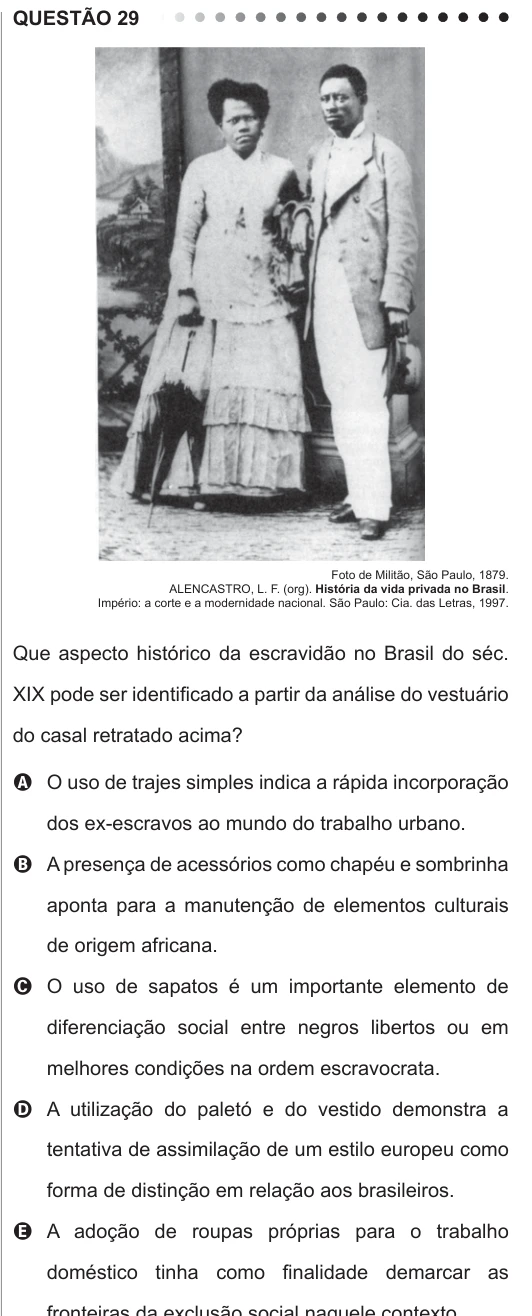 ENEM 2011 - questão 29: enunciado e alternativas no caderno oficial