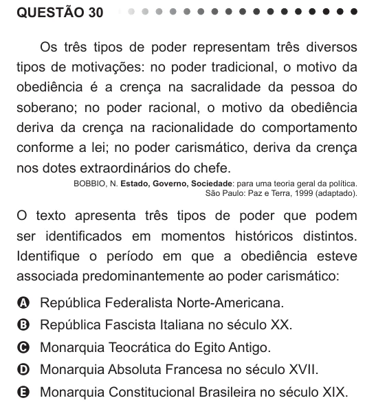 ENEM 2011 - questão 30: enunciado e alternativas no caderno oficial