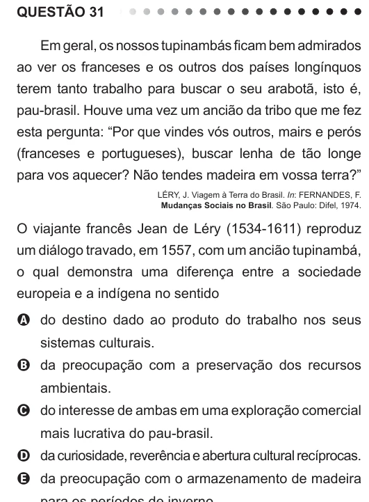ENEM 2011 - questão 31: enunciado e alternativas no caderno oficial
