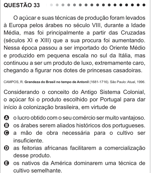 ENEM 2011 - questão 33: enunciado e alternativas no caderno oficial