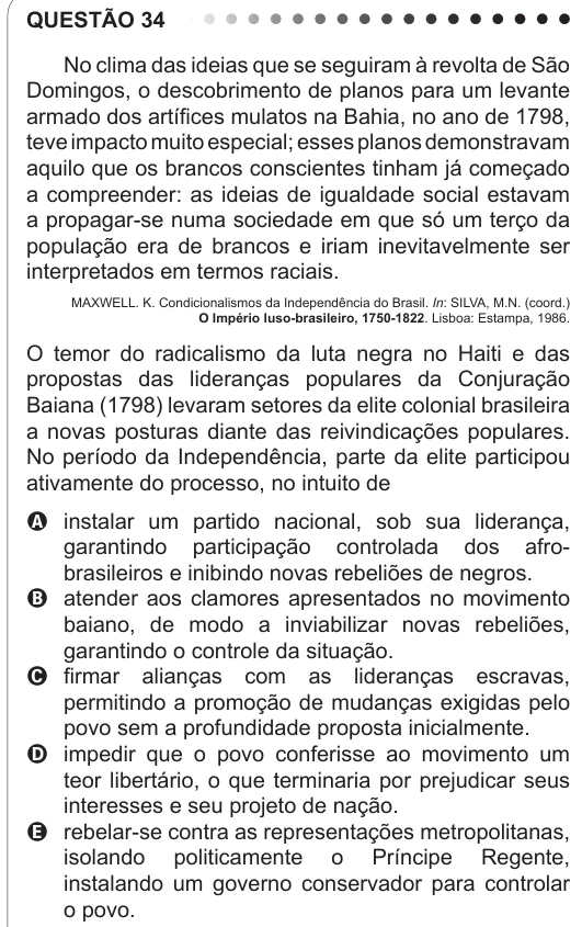 ENEM 2011 - questão 34: enunciado e alternativas no caderno oficial
