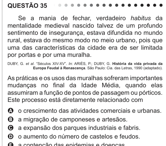 ENEM 2011 - questão 35: enunciado e alternativas no caderno oficial