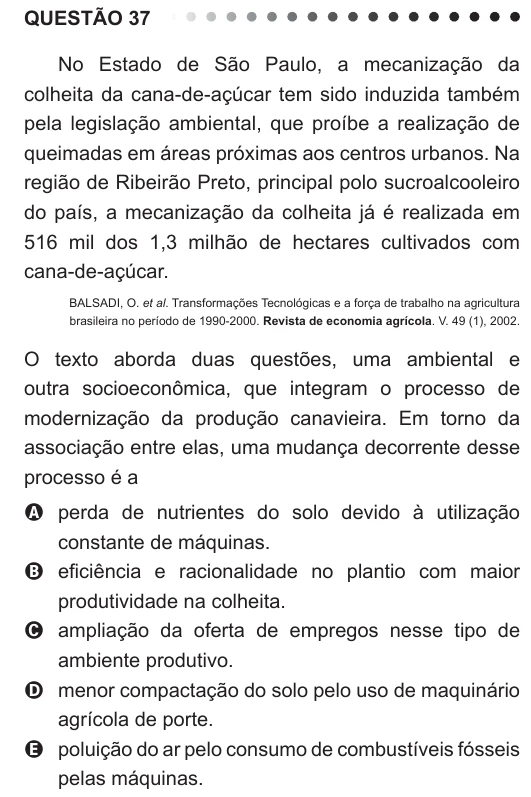 ENEM 2011 - questão 37: enunciado e alternativas no caderno oficial