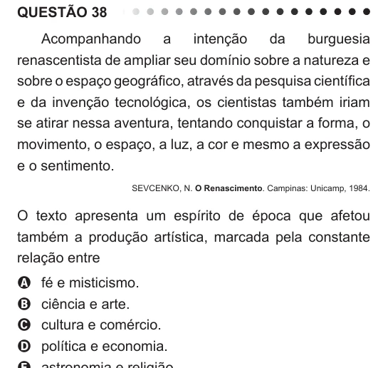 ENEM 2011 - questão 38: enunciado e alternativas no caderno oficial