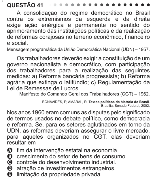 ENEM 2011 - questão 41: enunciado e alternativas no caderno oficial