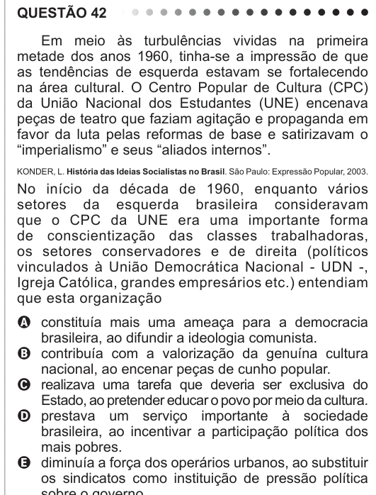 ENEM 2011 - questão 42: enunciado e alternativas no caderno oficial