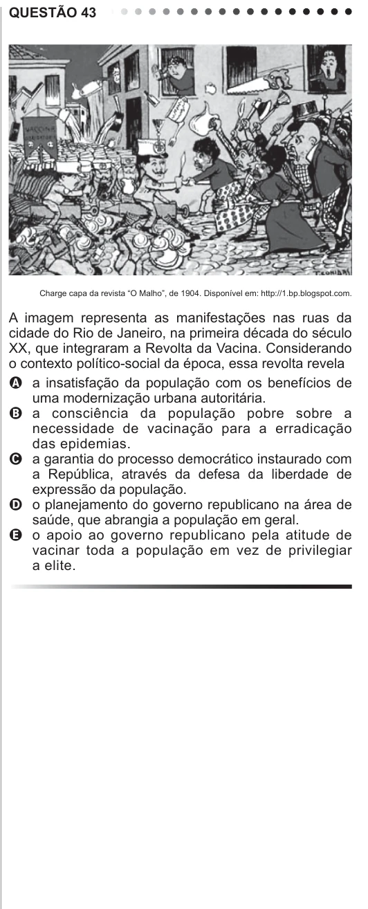ENEM 2011 - questão 43: enunciado e alternativas no caderno oficial