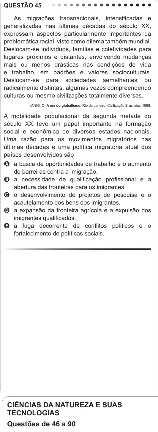 ENEM 2011 - questão 45: enunciado e alternativas no caderno oficial