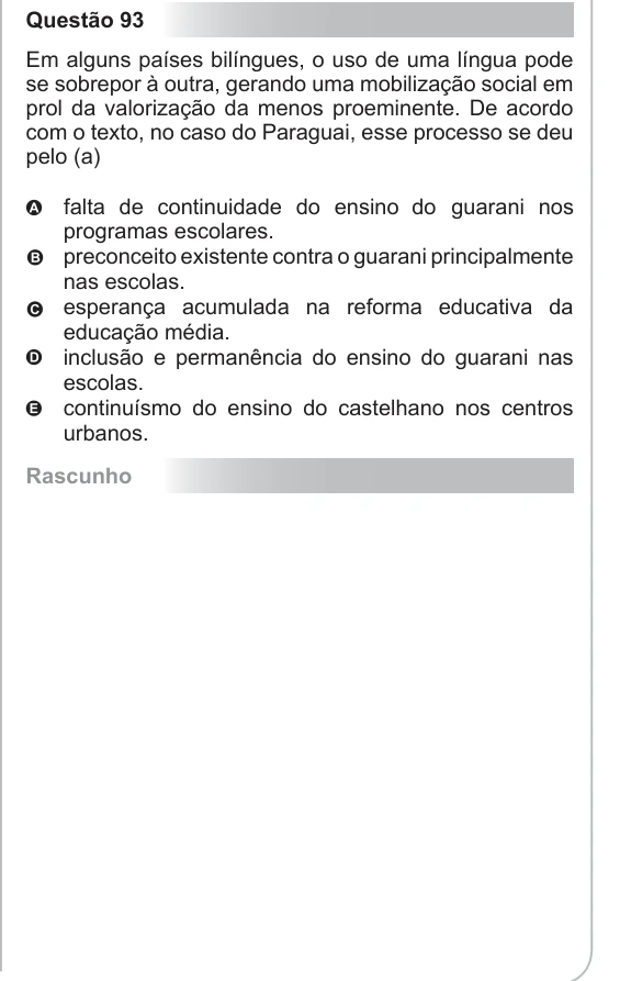 ENEM 2011 - questão 93 - espanhol: enunciado e alternativas no caderno oficial