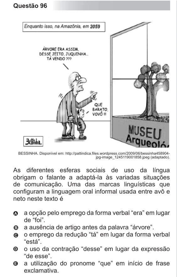 ENEM 2011 - questão 96: enunciado e alternativas no caderno oficial