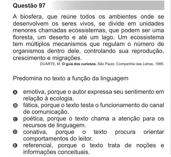 ENEM 2011 - questão 97: enunciado e alternativas no caderno oficial