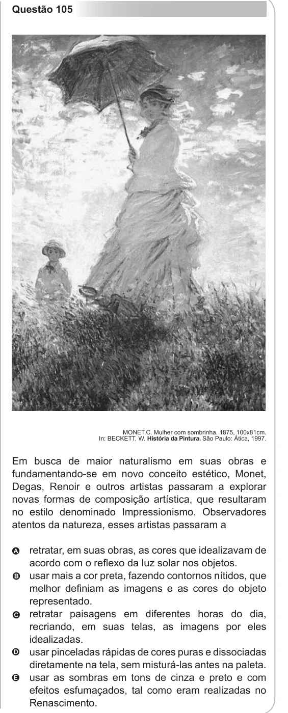ENEM 2011 - questão 105: enunciado e alternativas no caderno oficial