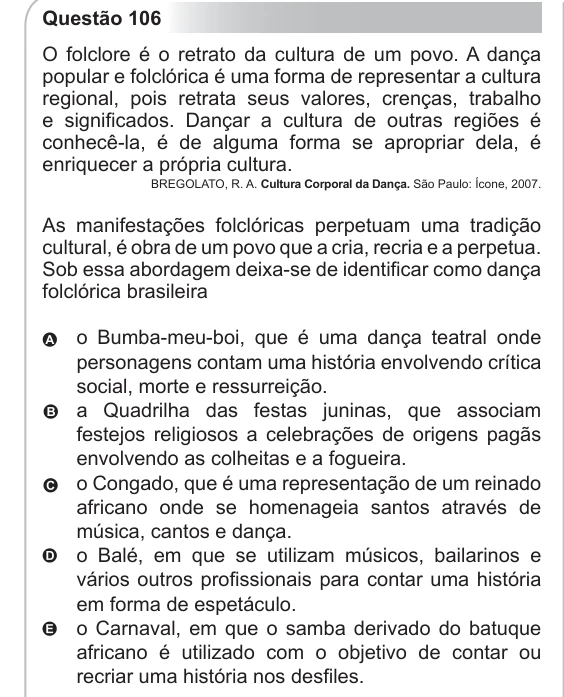 ENEM 2011 - questão 106: enunciado e alternativas no caderno oficial