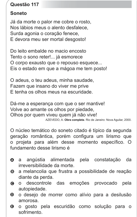 ENEM 2011 - questão 117: enunciado e alternativas no caderno oficial