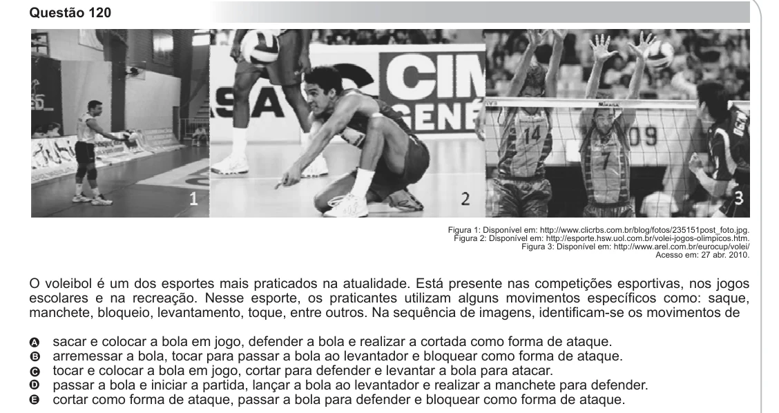 ENEM 2011 - questão 120: enunciado e alternativas no caderno oficial