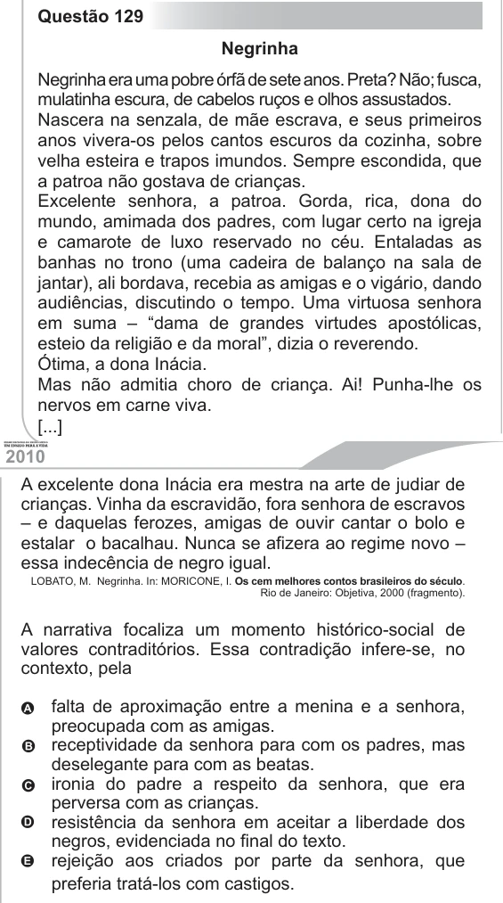 ENEM 2011 - questão 129: enunciado e alternativas no caderno oficial