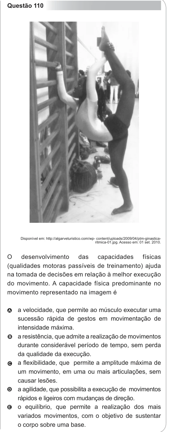 ENEM 2012 - questão 110: enunciado e alternativas no caderno oficial