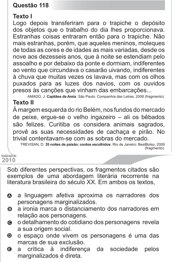 ENEM 2012 - questão 118: enunciado e alternativas no caderno oficial