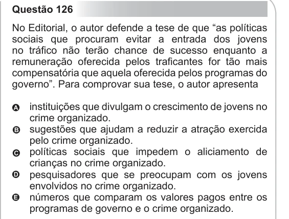 ENEM 2012 - questão 126: enunciado e alternativas no caderno oficial