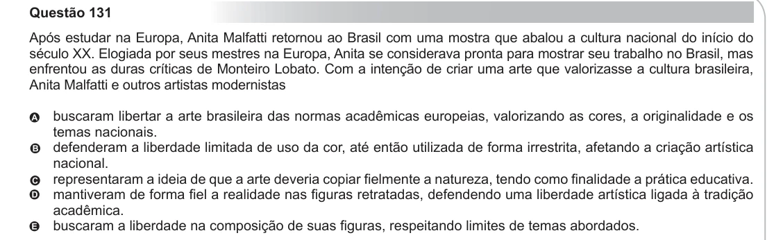 ENEM 2012 - questão 131: enunciado e alternativas no caderno oficial