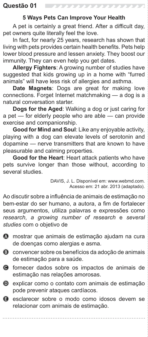 ENEM 2019 - questão 1: enunciado e alternativas no caderno oficial