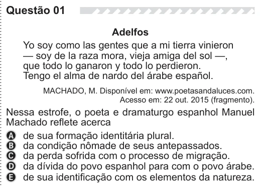 ENEM 2019 - questão 1 - espanhol: enunciado e alternativas no caderno oficial