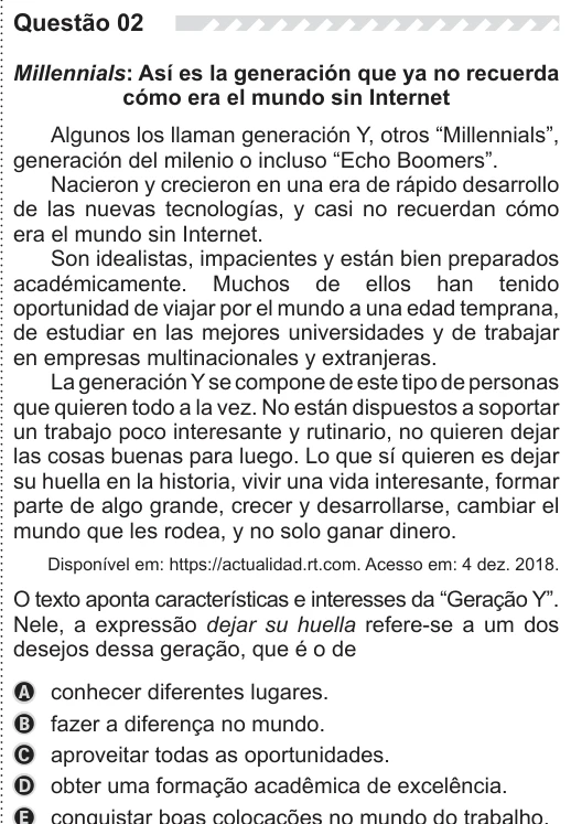 ENEM 2019 - questão 2 - espanhol: enunciado e alternativas no caderno oficial