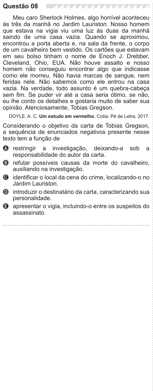 ENEM 2019 - questão 8: enunciado e alternativas no caderno oficial