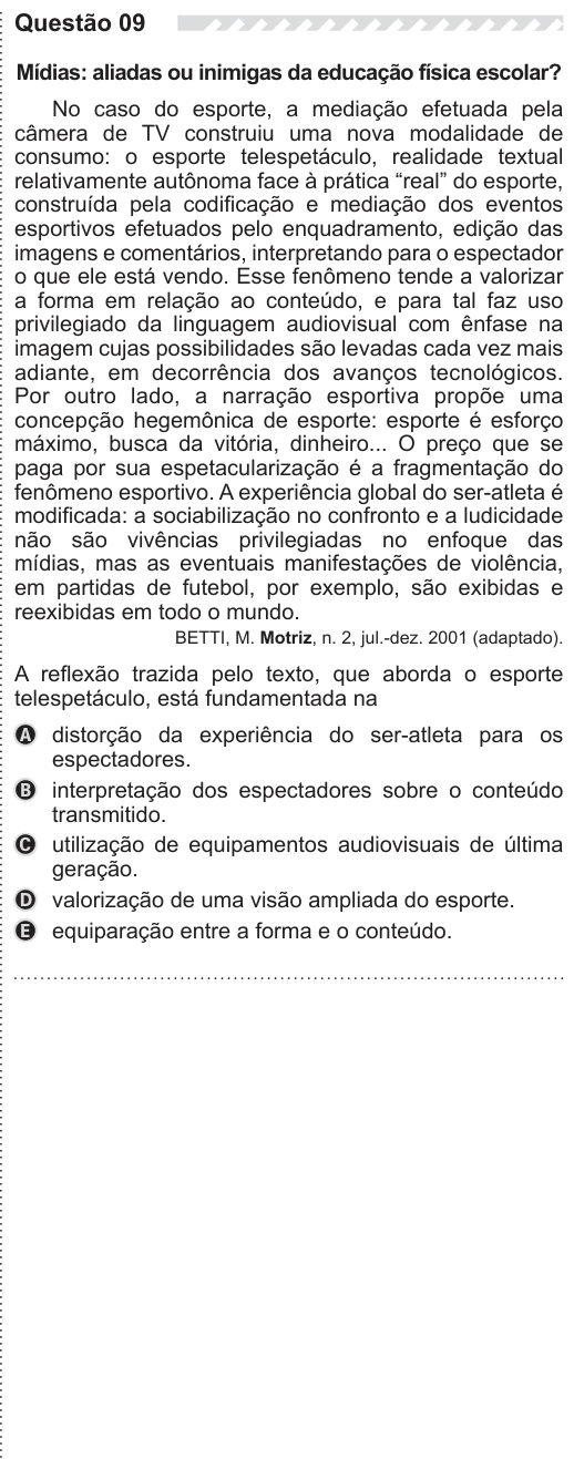 ENEM 2019 - questão 9: enunciado e alternativas no caderno oficial