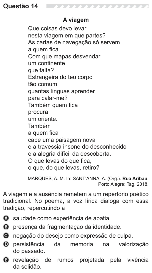 ENEM 2019 - questão 14: enunciado e alternativas no caderno oficial