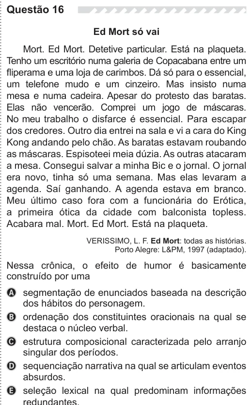ENEM 2019 - questão 16: enunciado e alternativas no caderno oficial