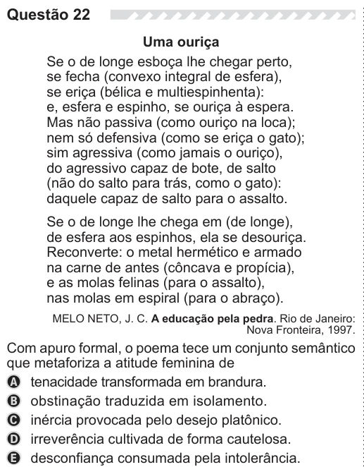 ENEM 2019 - questão 22: enunciado e alternativas no caderno oficial
