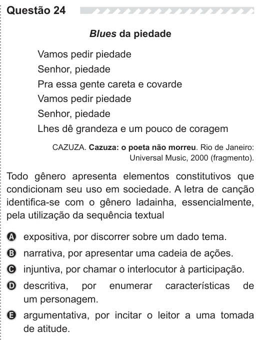 ENEM 2019 - questão 24: enunciado e alternativas no caderno oficial