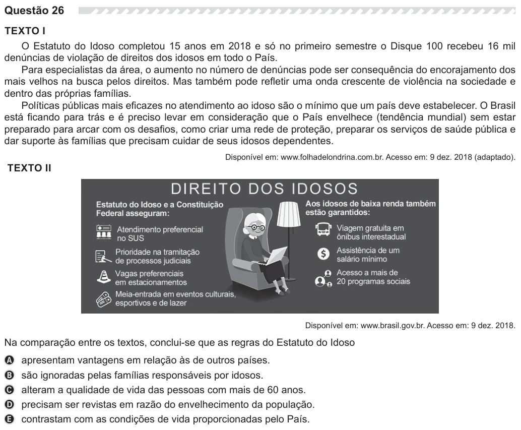 ENEM 2019 - questão 26: enunciado e alternativas no caderno oficial