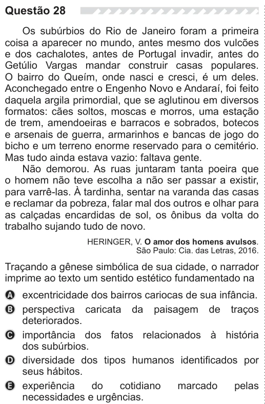 ENEM 2019 - questão 28: enunciado e alternativas no caderno oficial
